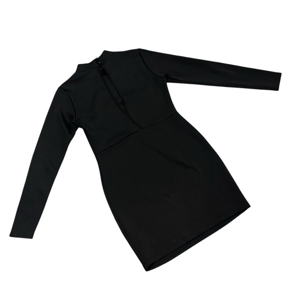 Forever 21 Black & Silver Metallic Filagree Long Sleeve Midi Dress - Size Medium - Picture 8 of 16